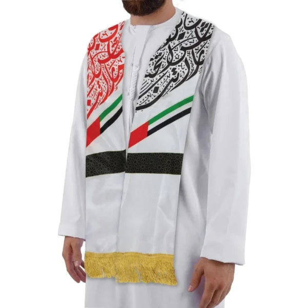 UAE Flag Satin Scarf, Gold Tassel