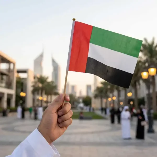 UAE Hand Flag A4 with Wooden Pole