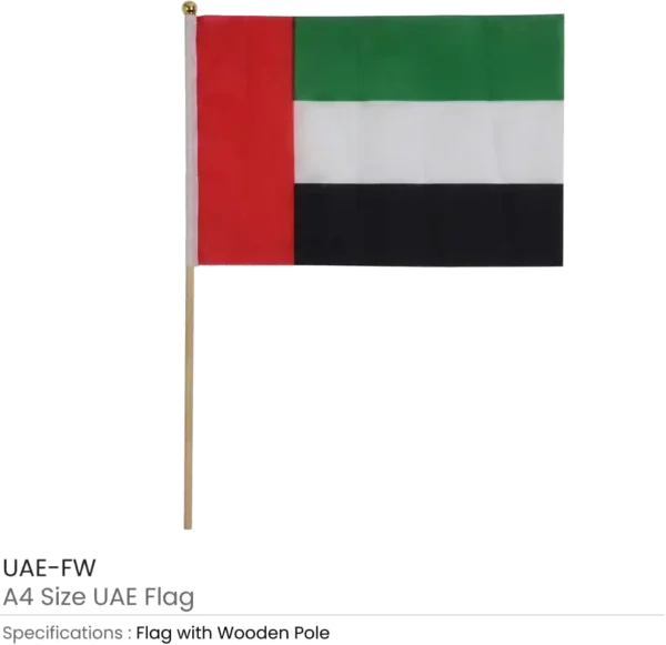 UAE Hand Flag A4 with Wooden Pole